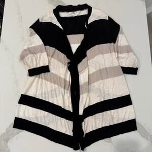Dressbarn Striped Open Front Cardigan Women’s Plus Size 2X Black/Cream/White
